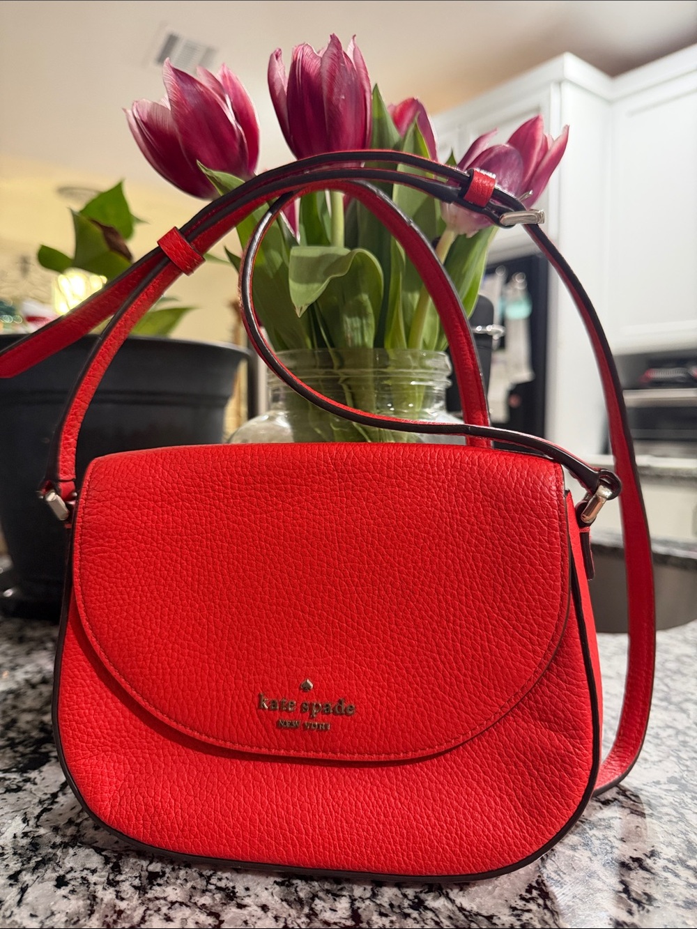 Red Kate Spade Leila Mini Flap Crossbody purse